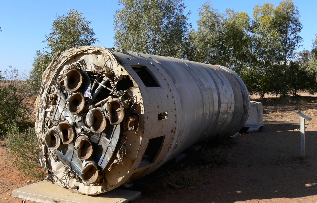 Spent stage of Black Arrow R3 on display at William Creek Memorial Park in Australia